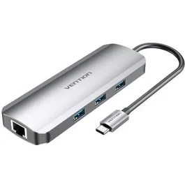 Vention Docking Station USB Tipo-C TOLHB con 1x HDMI, 3x USB 3.0, 1x USB-C PD, 1x RJ45 Ethernet, Lector de Tarjetas SD/microSD y Jack 3.5mm - Gris